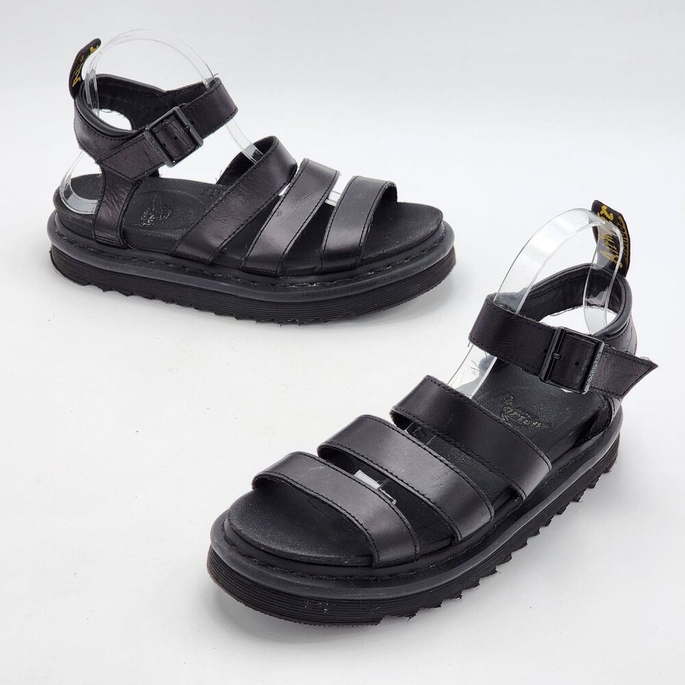 Dr. Martens Blaire Leather Strap Chunky Platform Sandals Black Size 8